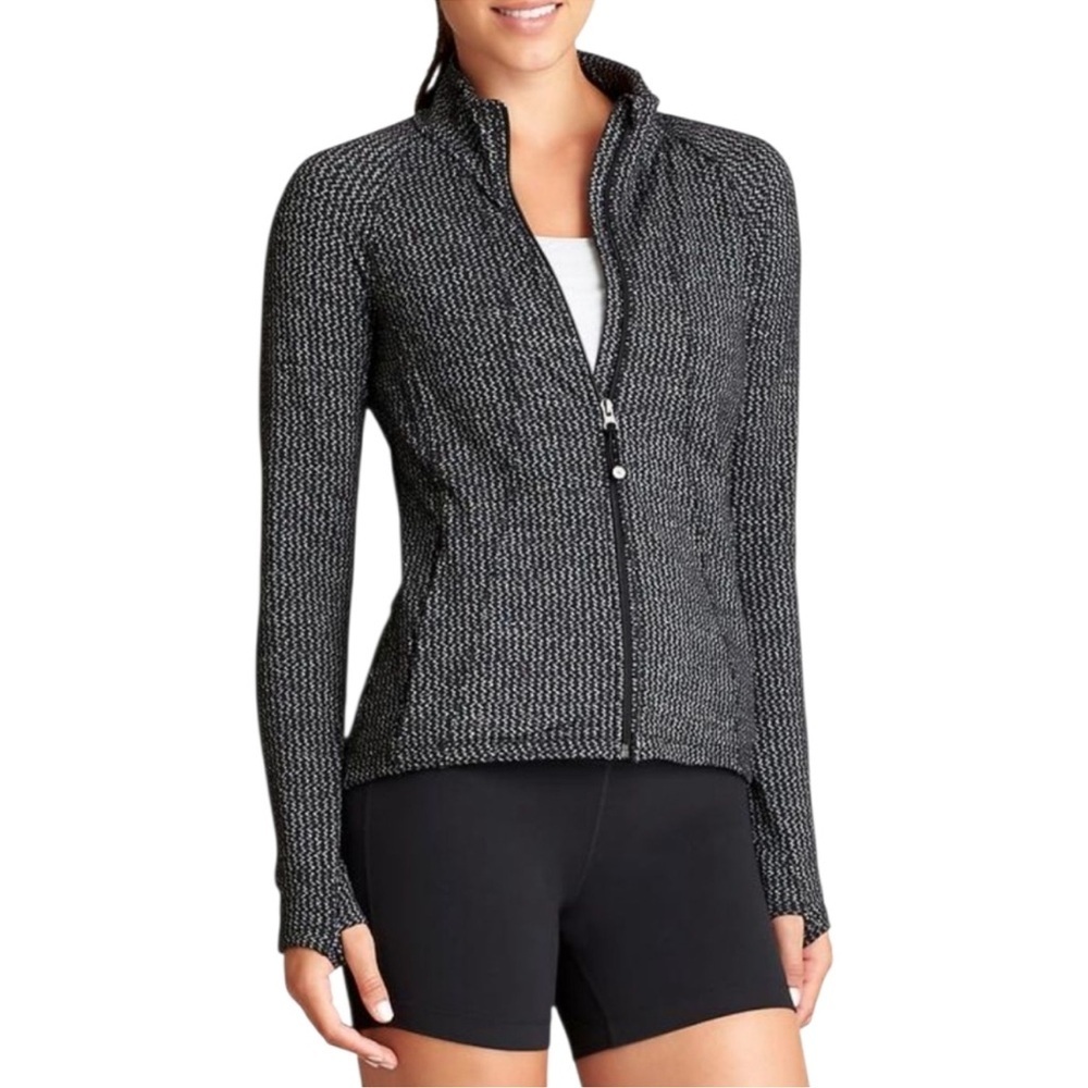 Athleta Heartbeat Hope Jacket Black Gray Zigzag Full Zip L